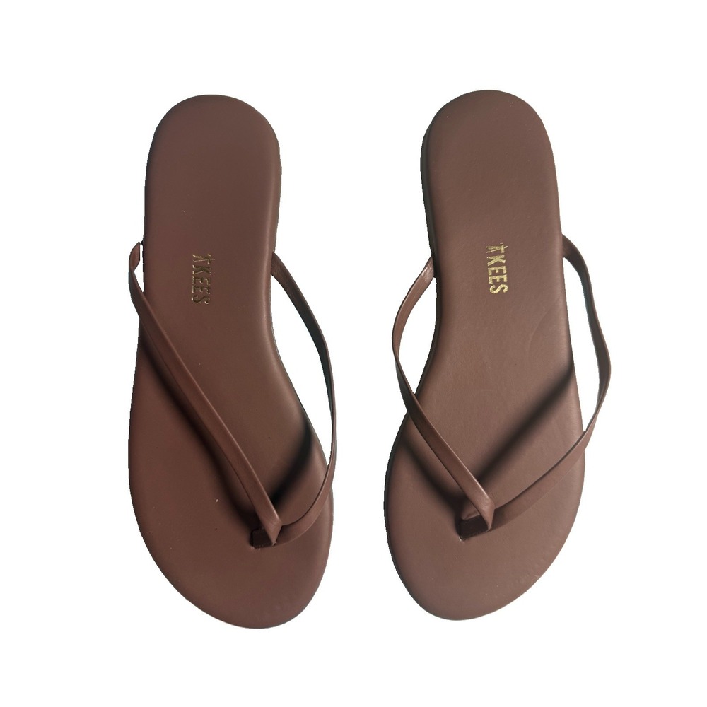TKEES Foundations Matte Cappuccino Flip Flops Leather Summer Beach Size 9 NWOT